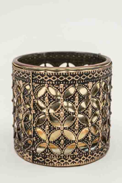 Windlicht antik goldfarben / Glas gelb 5.5x5.5x5cm