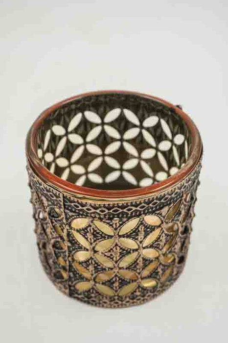 Windlicht antik goldfarben / Glas gelb 5.5x5.5x5cm