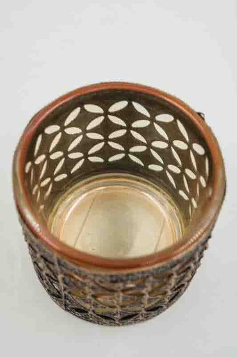 Windlicht antik goldfarben / Glas gelb 5.5x5.5x5cm