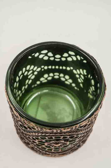 Windlicht antik goldfarben / Glas grün 5.5x5.5x5cm