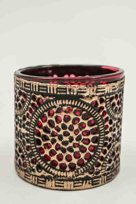 Windlicht antik goldfarben / Glas rot 5.5x5.5x5cm