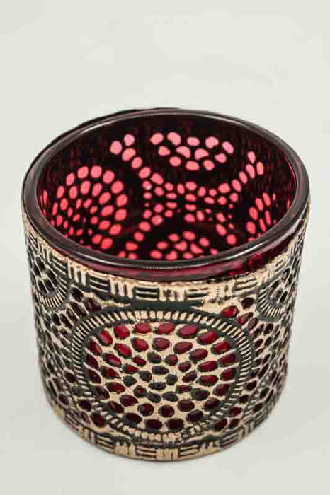 Windlicht antik goldfarben / Glas rot 5.5x5.5x5cm