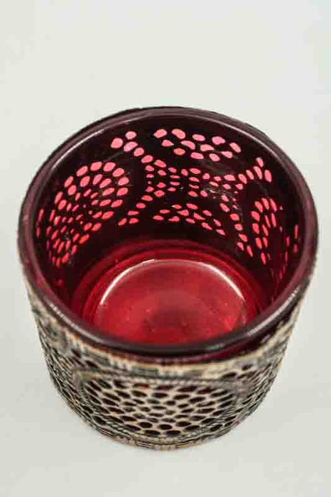 Windlicht antik goldfarben / Glas rot 5.5x5.5x5cm