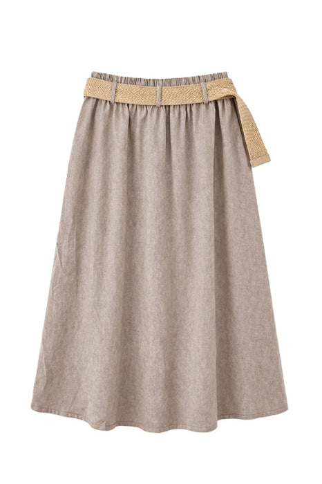 Leinenjupe lang vorne Knöpfe und Gurt taupe - One Size