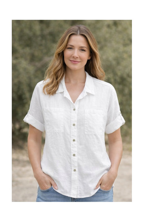 Leinenbluse kurzarm weiss - One Size