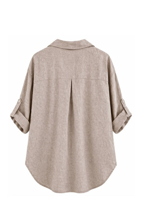 Leinenbluse kurzarm taupe - One Size
