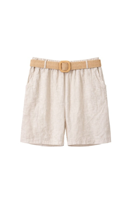 Short en lin beige avec ceinture - Taille unique