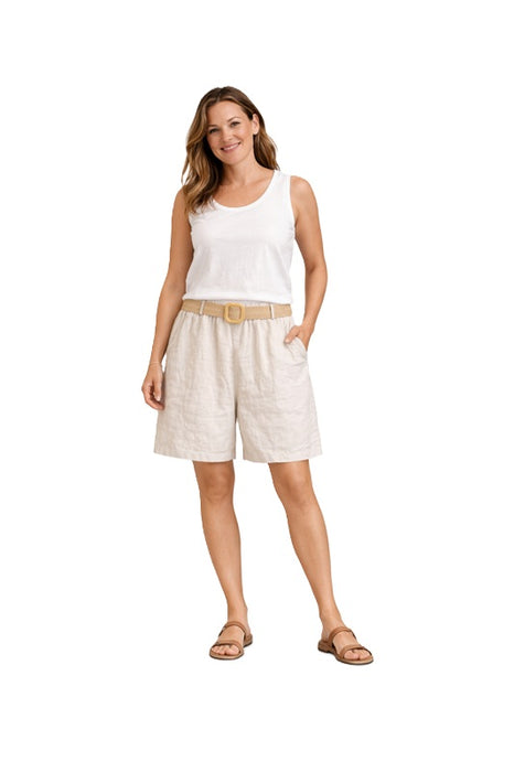 Short en lin beige avec ceinture - Taille unique