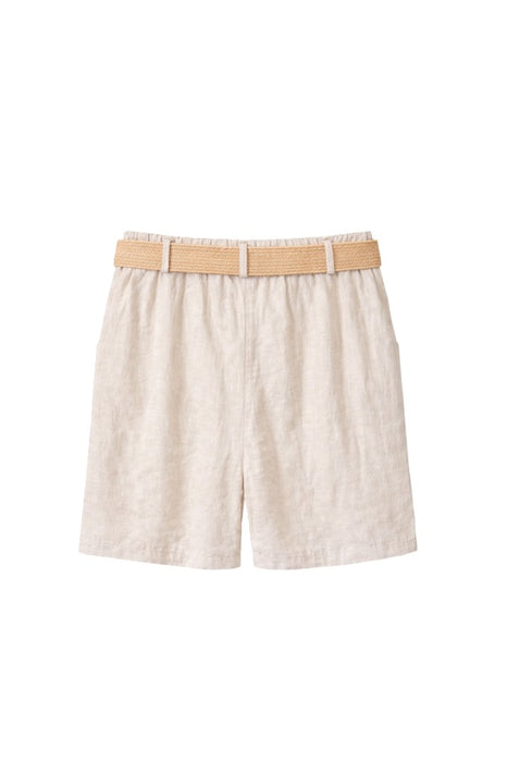 Short en lin beige avec ceinture - Taille unique