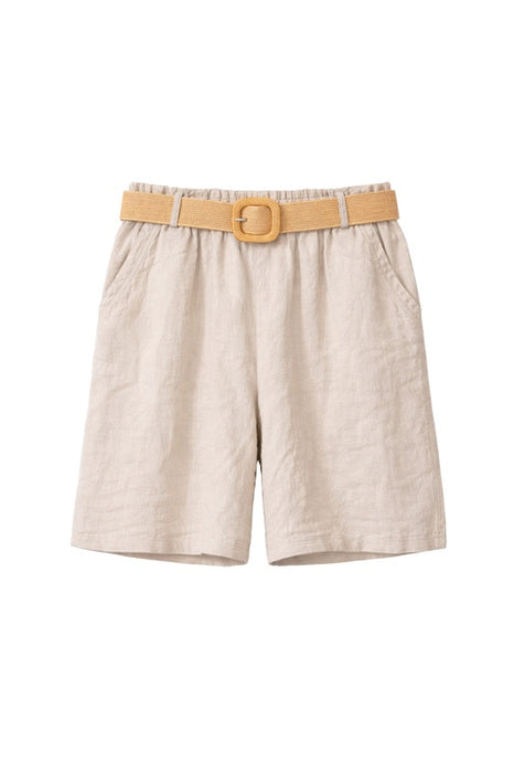 Linen shorts with belt taupe - One Size