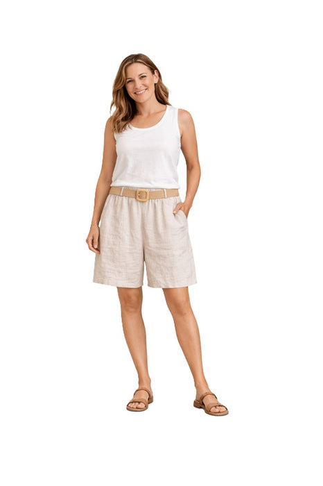 Linen shorts with belt taupe - One Size