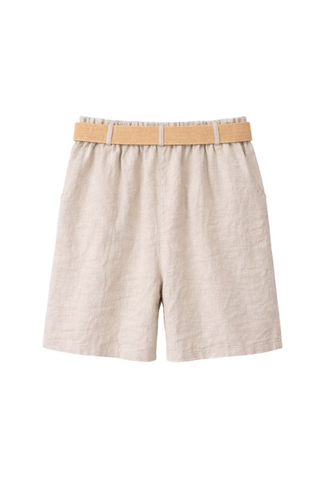 Linen shorts with belt taupe - One Size