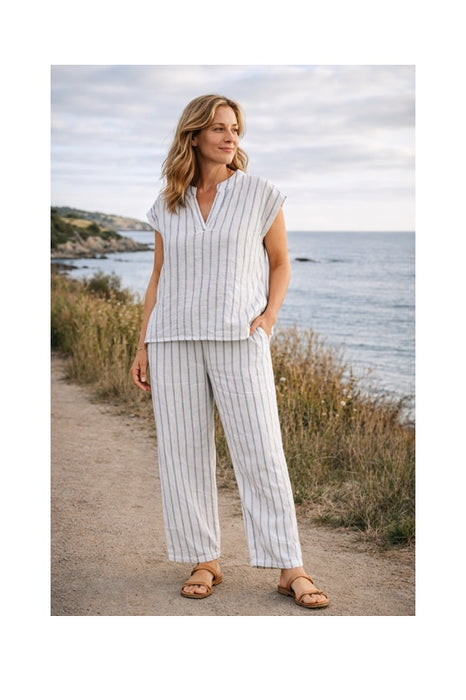 Linen trousers white with black stripes - One Size