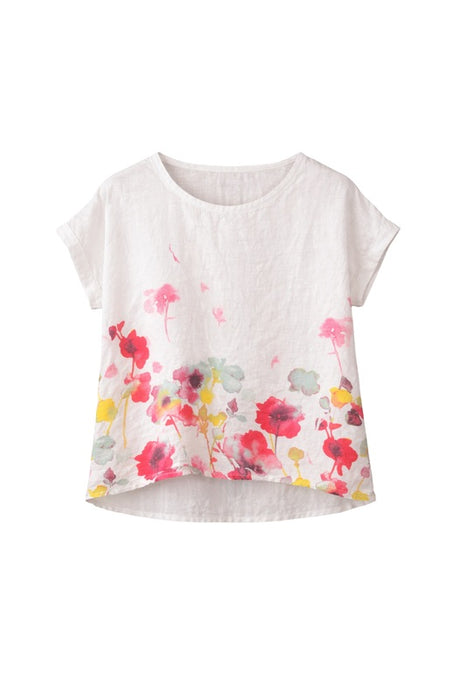 Linen top loose white with floral pattern multicolor - One Size