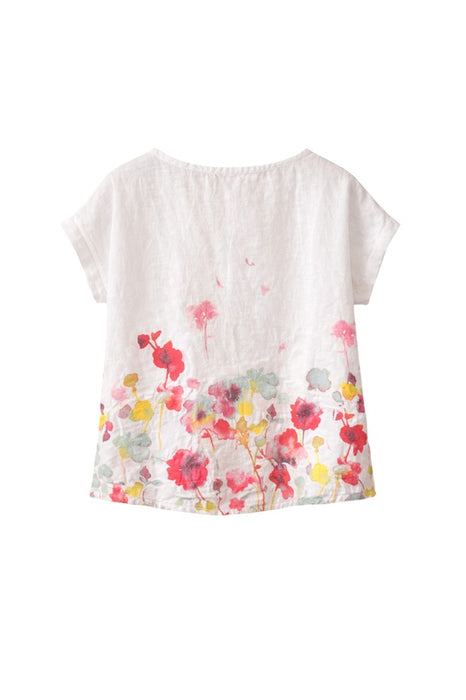 Linen top loose white with floral pattern multicolor - One Size