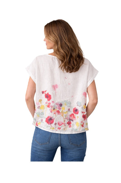 Linen top loose white with floral pattern multicolor - One Size
