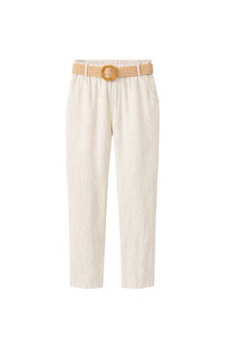 Linen trousers beige with belt - One Size