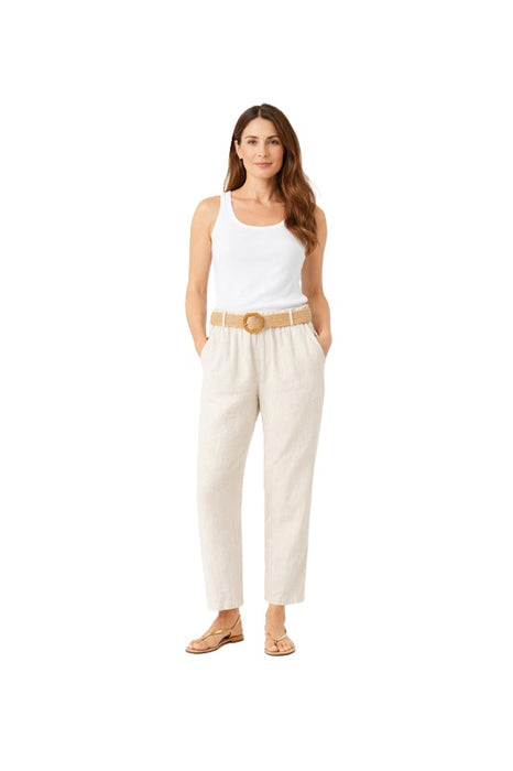 Linen trousers beige with belt - One Size