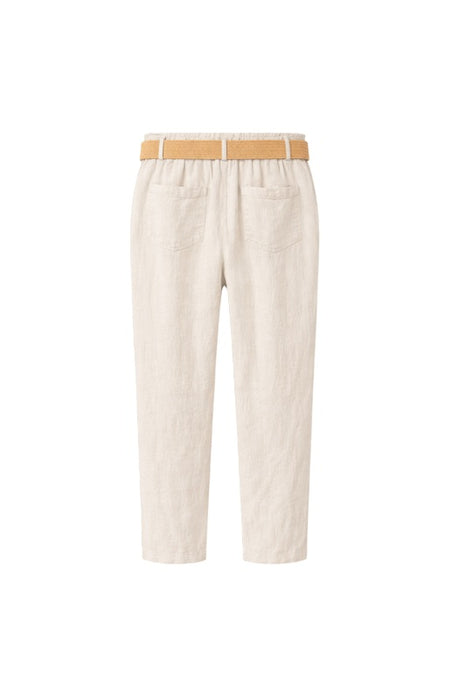 Linen trousers beige with belt - One Size