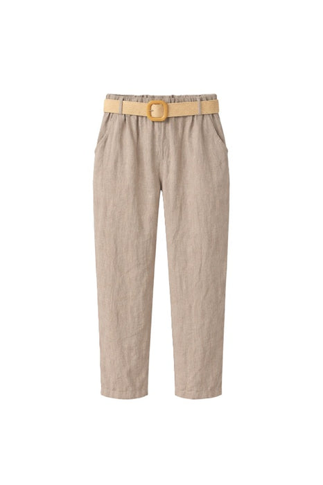Linen trousers taupe with belt - One Size