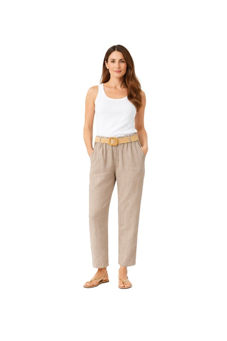 Linen trousers taupe with belt - One Size