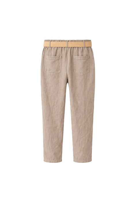 Linen trousers taupe with belt - One Size