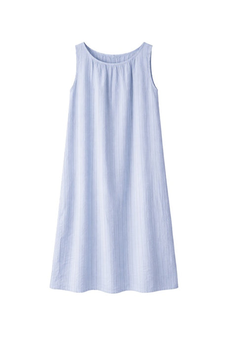 Linen dress long light blue with black stripes - One Size