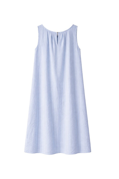 Linen dress long light blue with black stripes - One Size