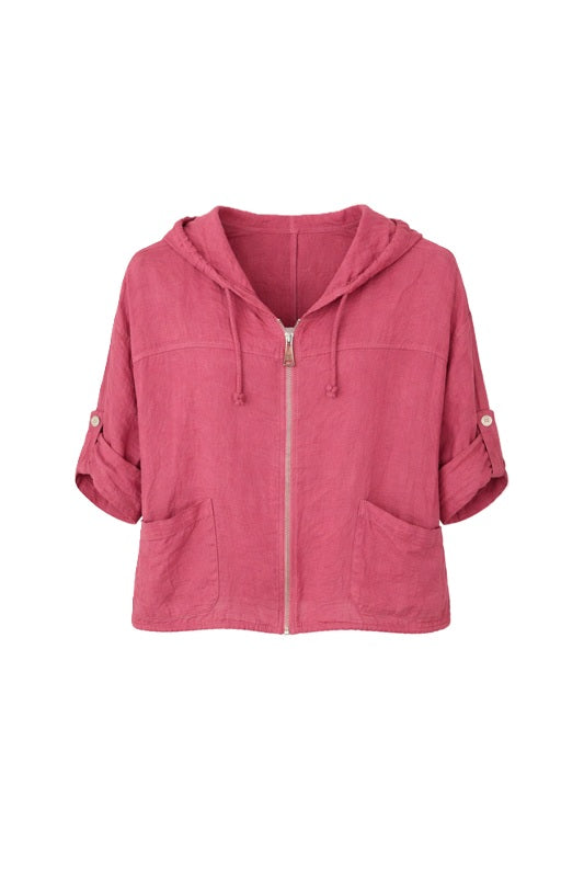 Linen jacket raspberry with hood One Size — CACHET