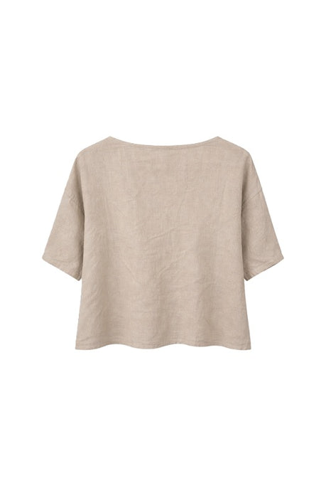 Linen top with flower taupe monochrome - One Size