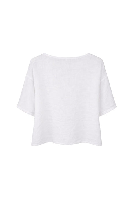 Linen Top with Flower White Monochrome - One Size