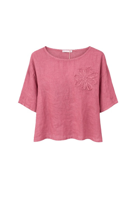 Linen top with flower raspberry monochrome - One Size