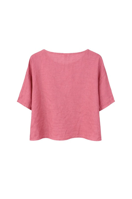 Linen top with flower raspberry monochrome - One Size