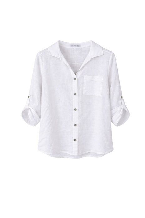 Linen blouse long-sleeve white - One Size