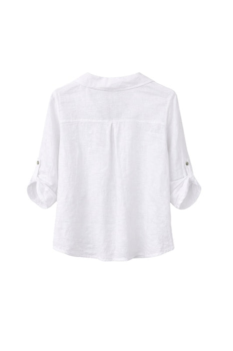 Linen blouse long-sleeve white - One Size