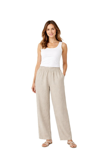 Linen trousers with elasticated waist taupe - One Size