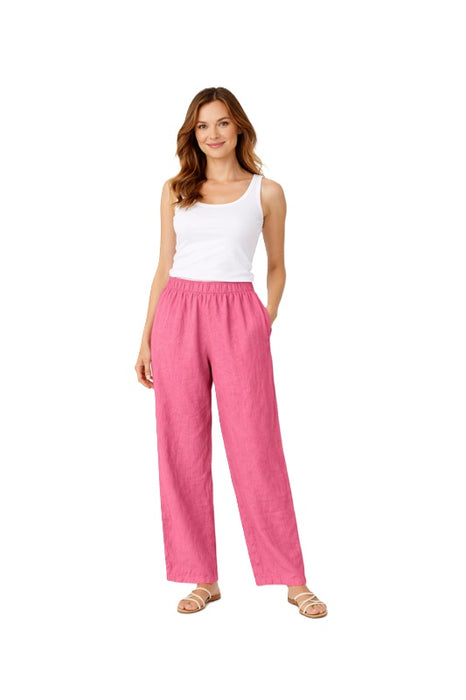 Linen trousers with elasticated waist raspberry - One Size