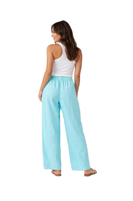 Linen trousers with elasticated waistband turquoise - One Size