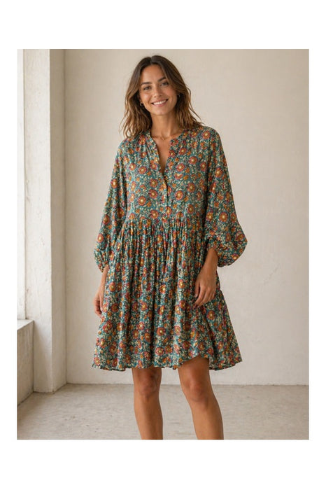 Dress long sleeve short cotton olive/green/orange/multicolor - One Size