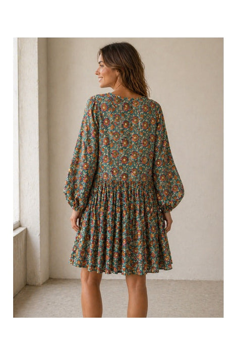 Dress long sleeve short cotton olive/green/orange/multicolor - One Size