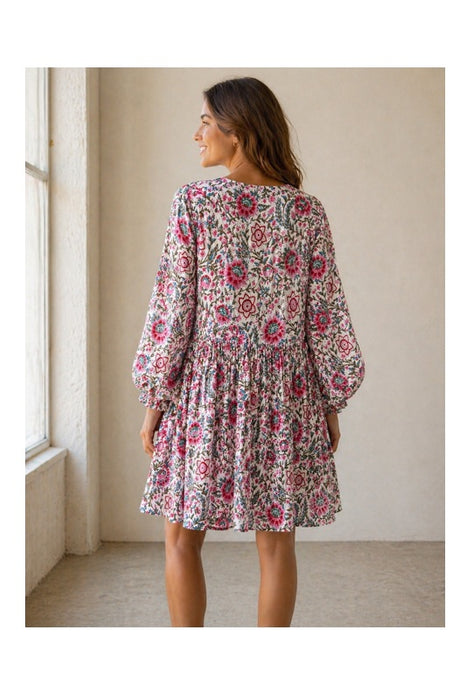 Dress long sleeve short cotton white/red/green/multicolor - One Size