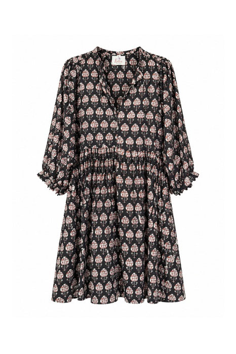 Dress long-sleeve short cotton black/salmon red/multicolor - One Size
