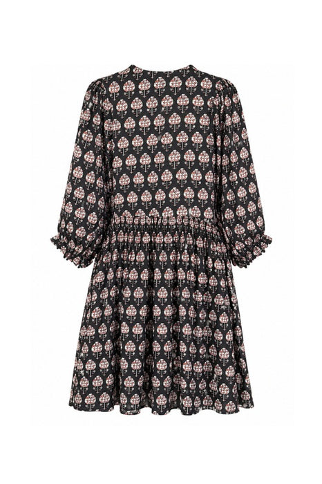 Dress long-sleeve short cotton black/salmon red/multicolor - One Size
