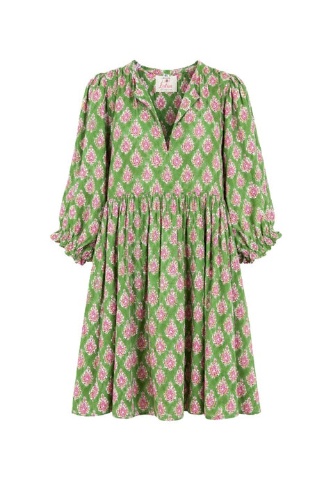 Kleid langarm kurz Baumwolle grün/rosa/multicolor - One Size