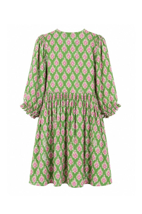 Kleid langarm kurz Baumwolle grün/rosa/multicolor - One Size