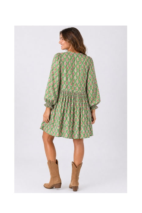 Kleid langarm kurz Baumwolle grün/rosa/multicolor - One Size