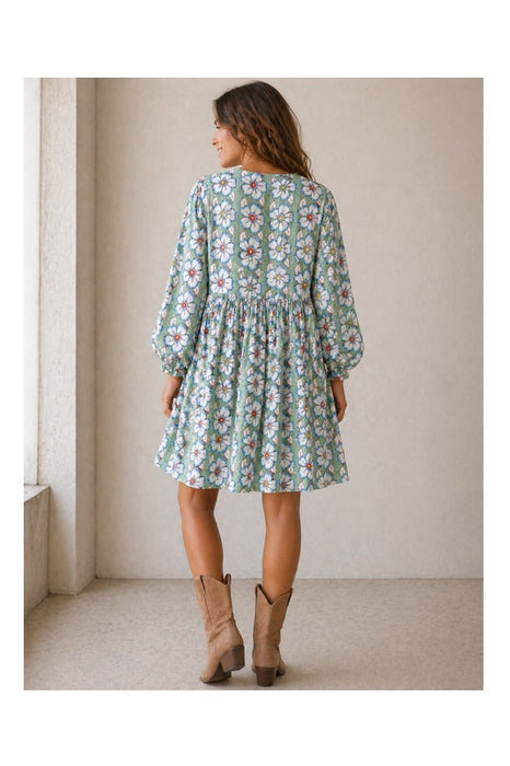 Dress long sleeve short cotton mint/white/red/multicolor - One Size