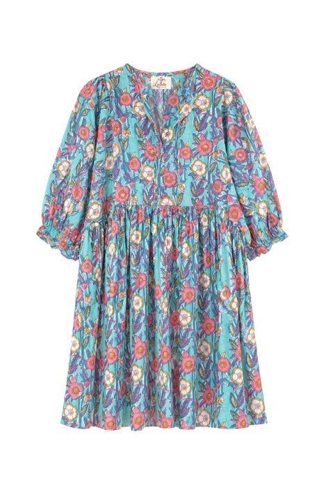 Dress long sleeve short cotton turquoise/yellow/red/purple/multicolor - One Size