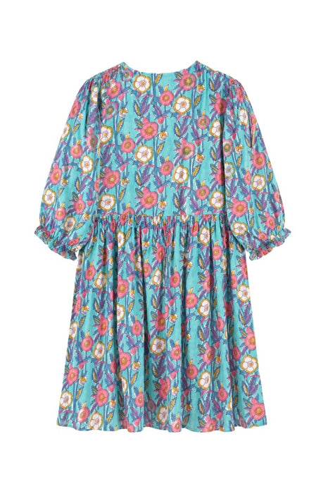 Dress long sleeve short cotton turquoise/yellow/red/purple/multicolor - One Size