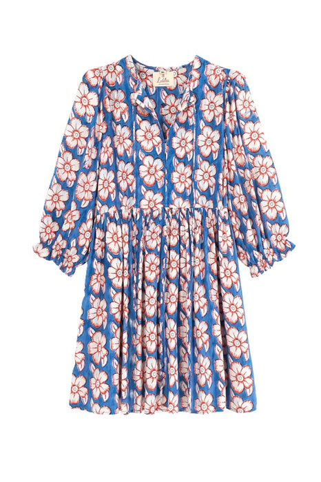 Dress long sleeve short cotton blue/beige/red/multicolor - One Size